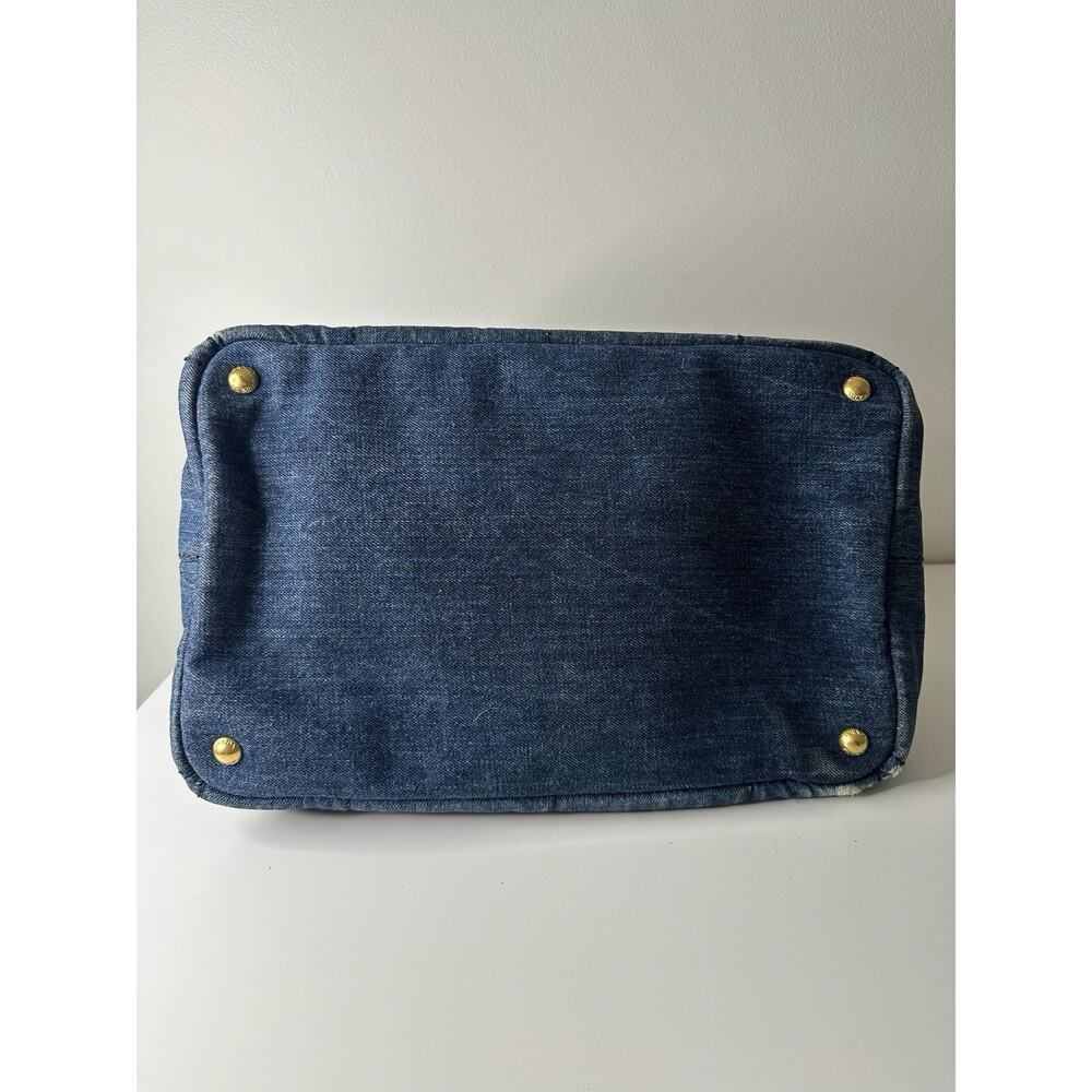 PRADA Denim Tote Bag Shopper Triangle Logo Handbag Shoulder Bag - Picture 7 of 16